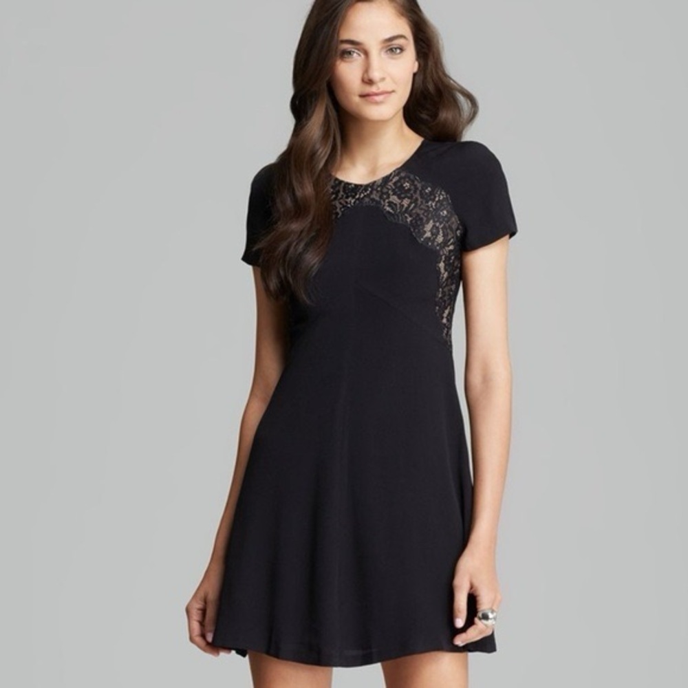 Rebecca Taylor Black Lace Silk Crepe Dress Size 4